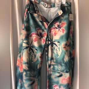 Free People We The Free Good Luck Barrel Jeans in Pool Floral 28 New with Tags